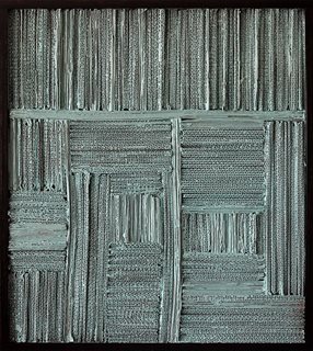 <i>CARTONE paleblue</i> | 2017 | encaustic on cardboard on wood panel | 69 X 62cm